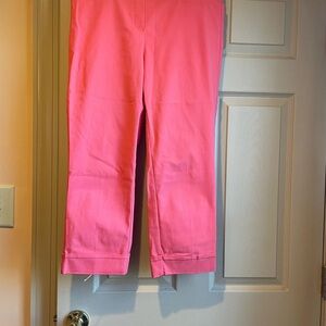 Rafaella Bright Coral Cropped Pants with Faux Pockets‎ and Zipper, Size 12